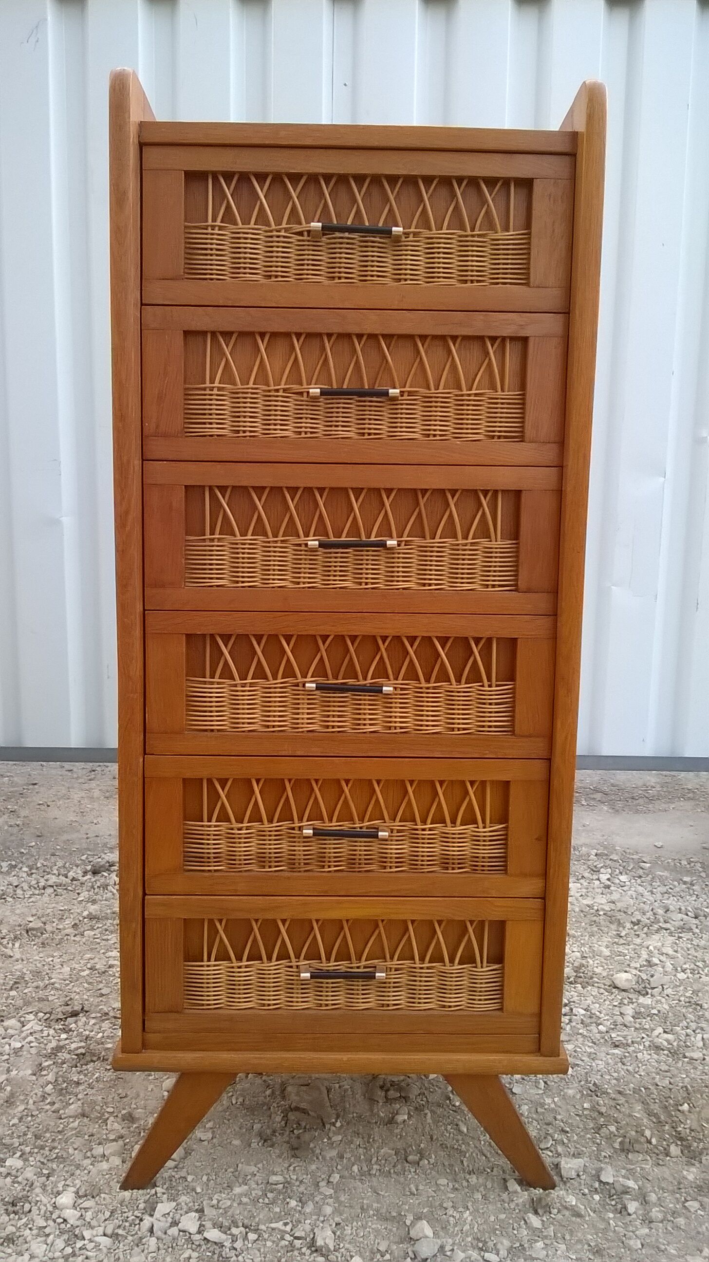 Commode haute rotin années 60