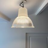 Vintage Holophane Suspension Chandelier from the 50s/60s, industrial style, transparent striated glass