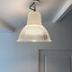 Lustre Suspension Holophane vintage des années 50/60 style industriel, verre strillé transparent