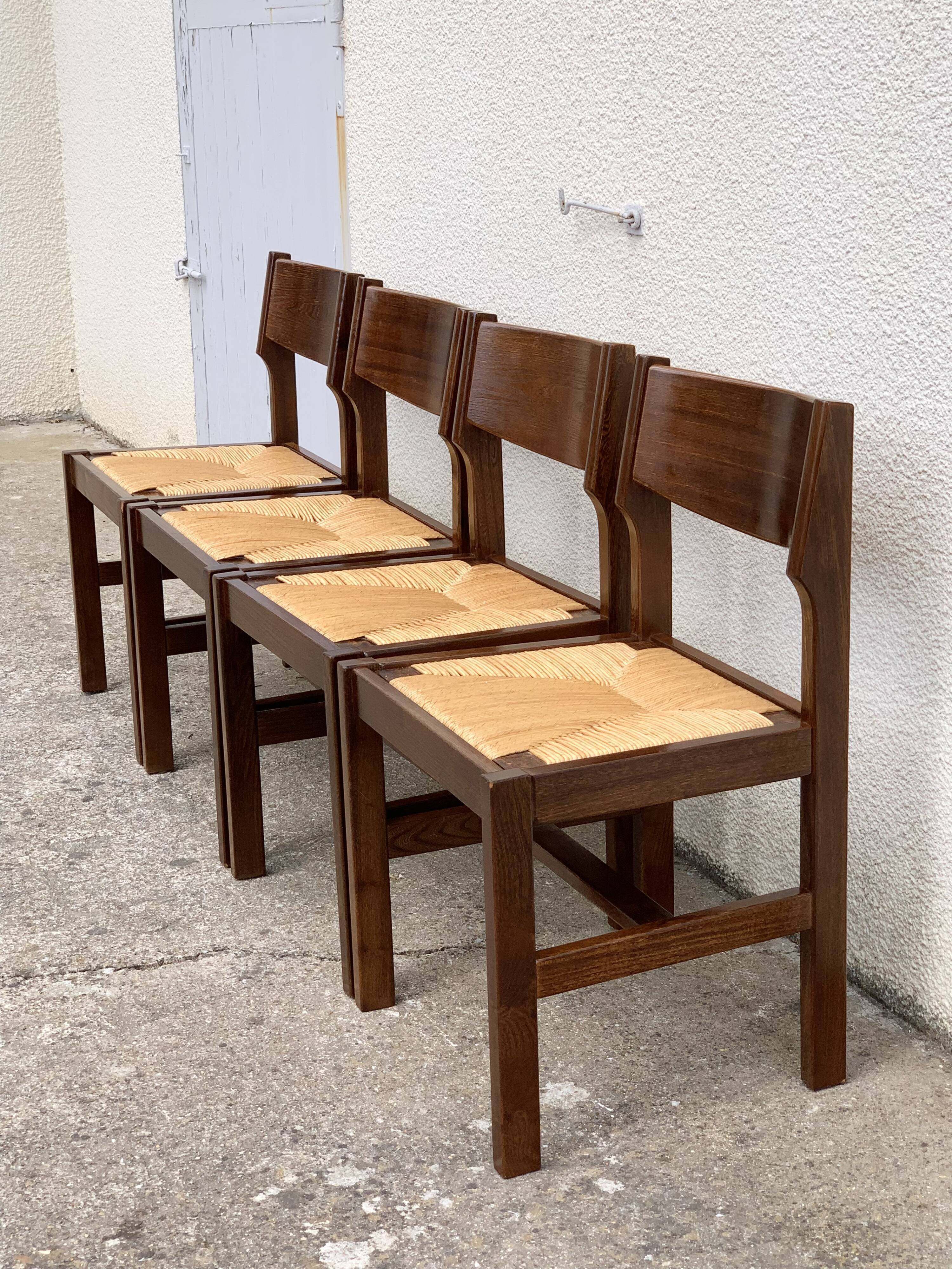 Mulched chairs in vintage solid elm 1960