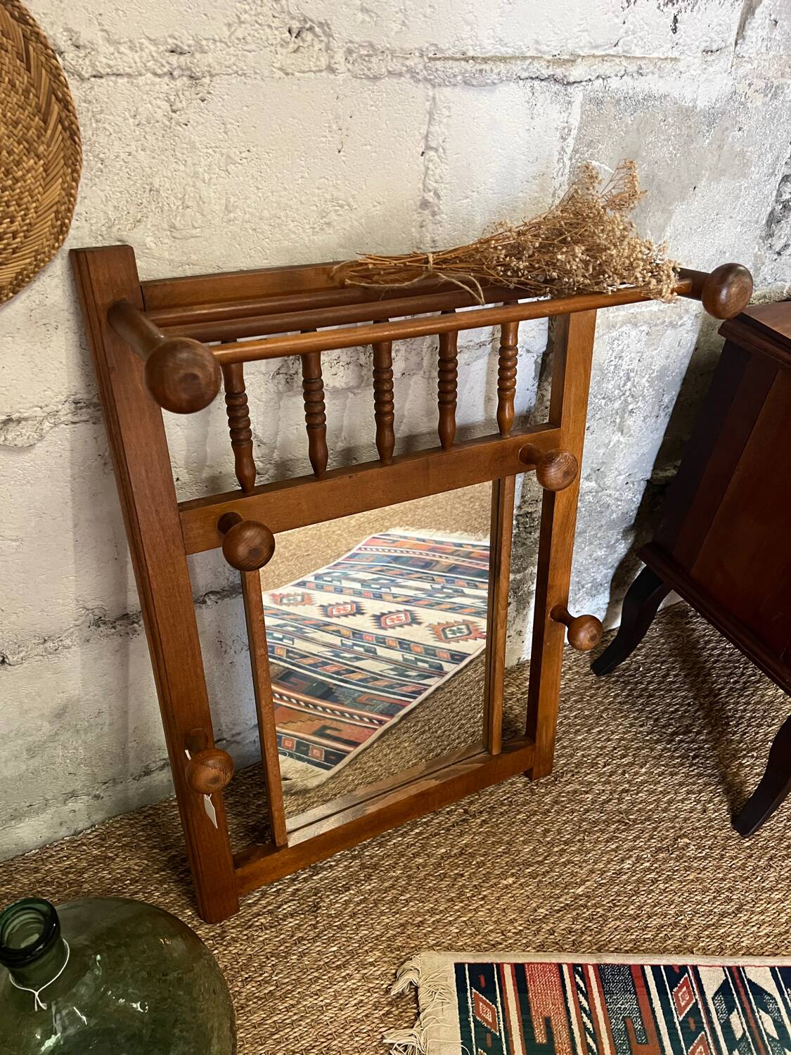 Wooden coat rack with mirror
