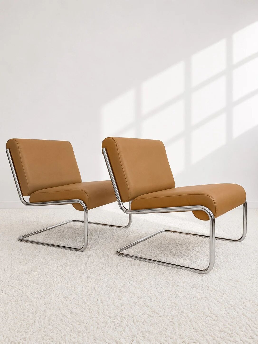 Vintage cantilever armchair. Brown faux leather upholstery. 60s