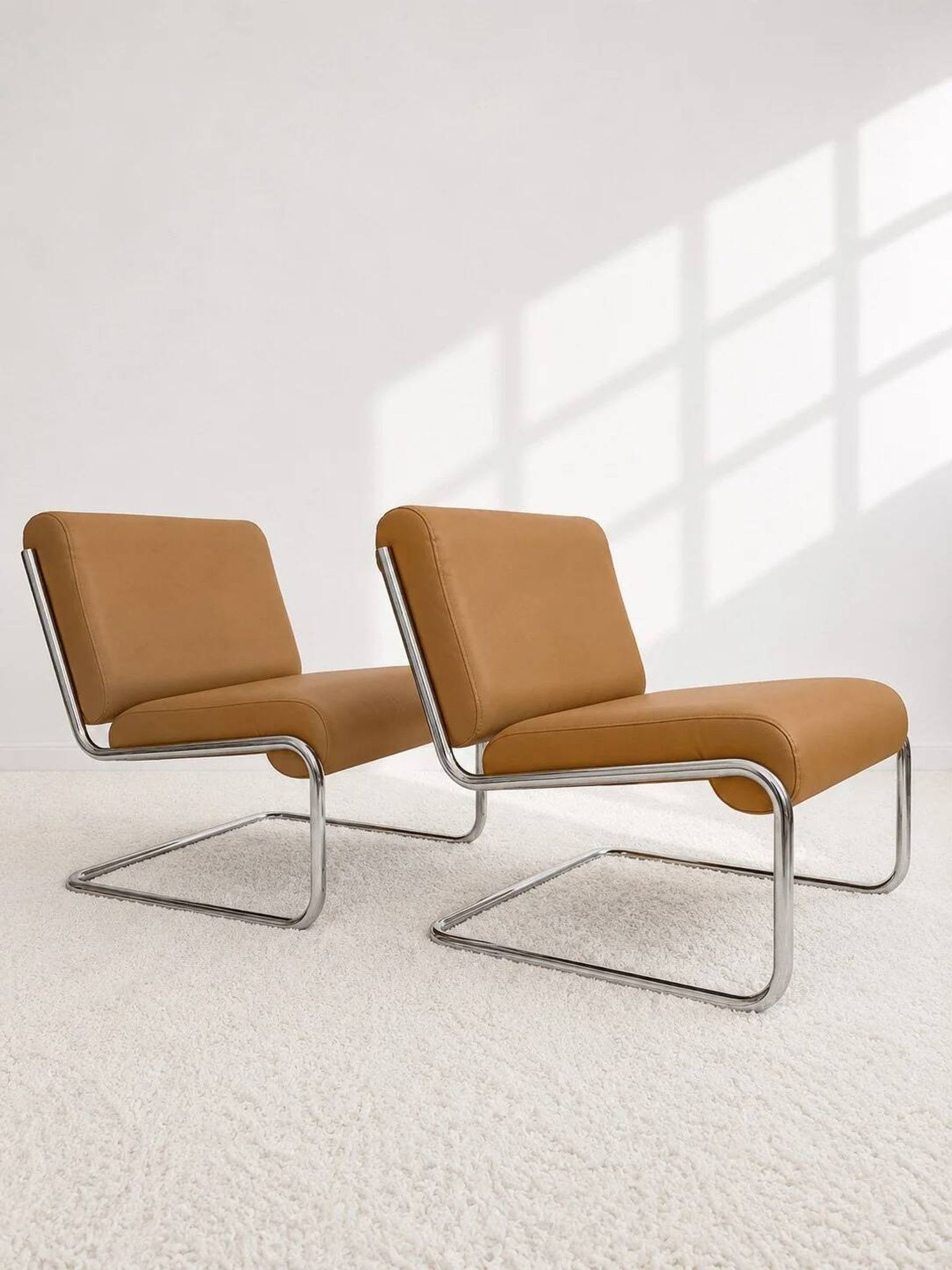 Vintage cantilever armchair. Brown faux leather upholstery. 60s