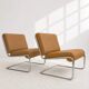 Vintage cantilever armchair. Brown faux leather upholstery. 60s