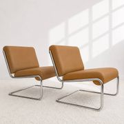Vintage cantilever armchair. Brown faux leather upholstery. 60s