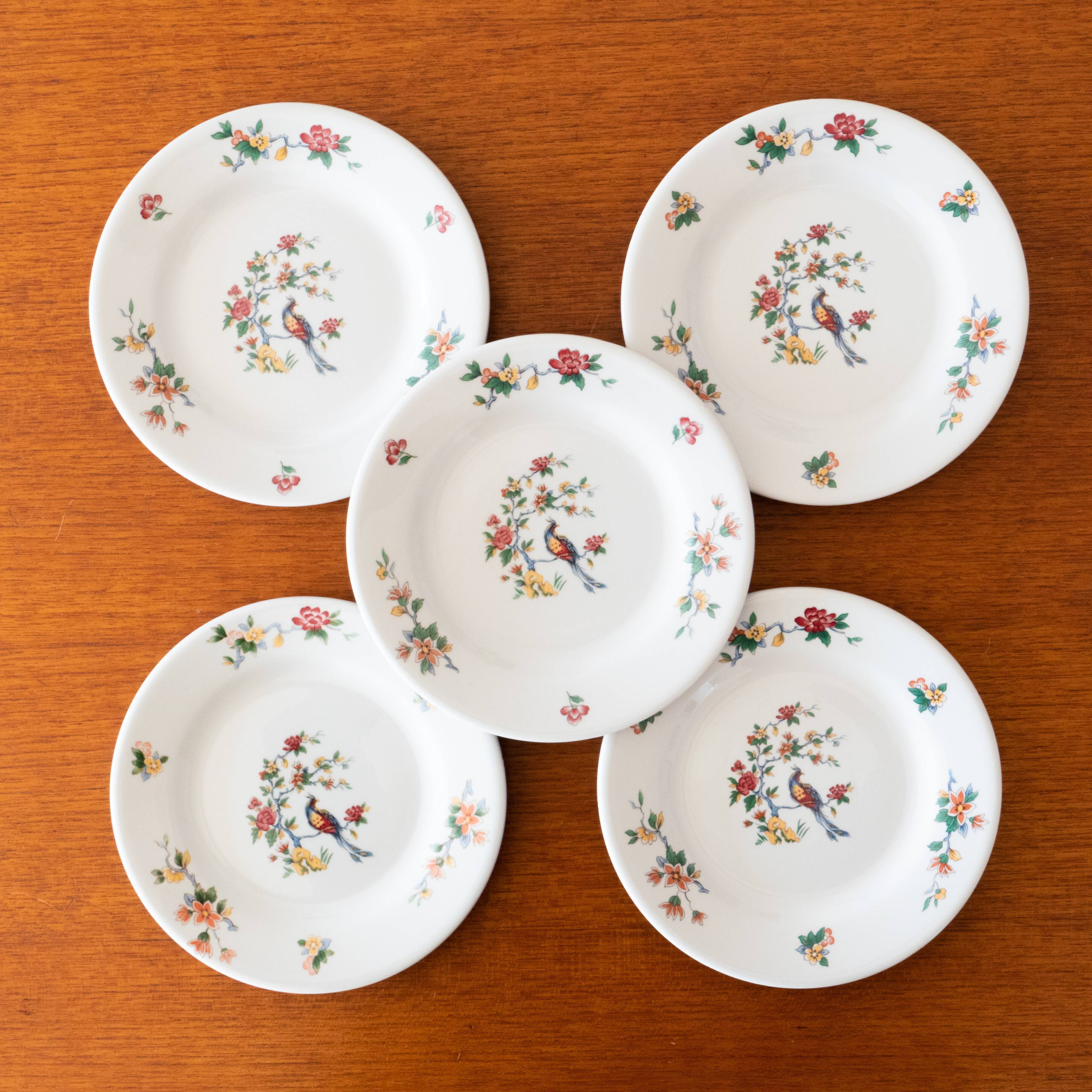 5 Sarreguemines porcelain plates bird decoration
