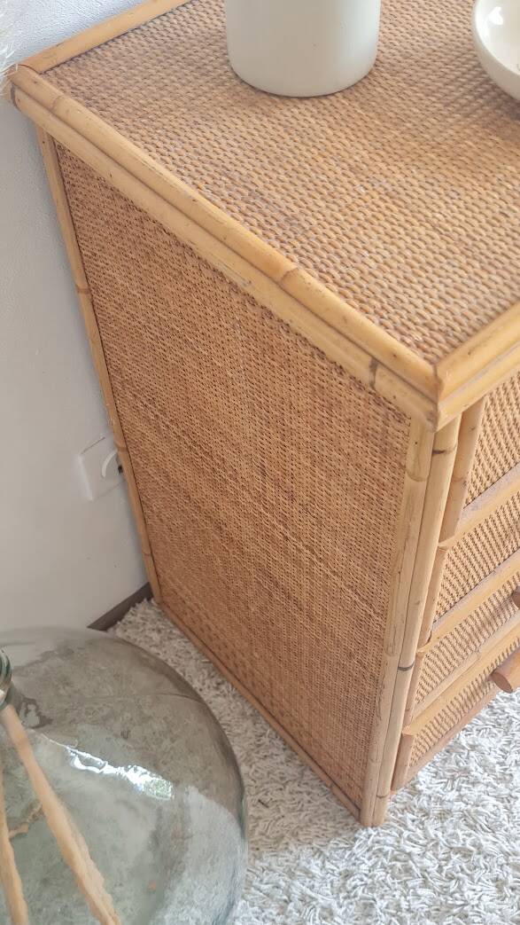 Commode en rotin années 70 vintage