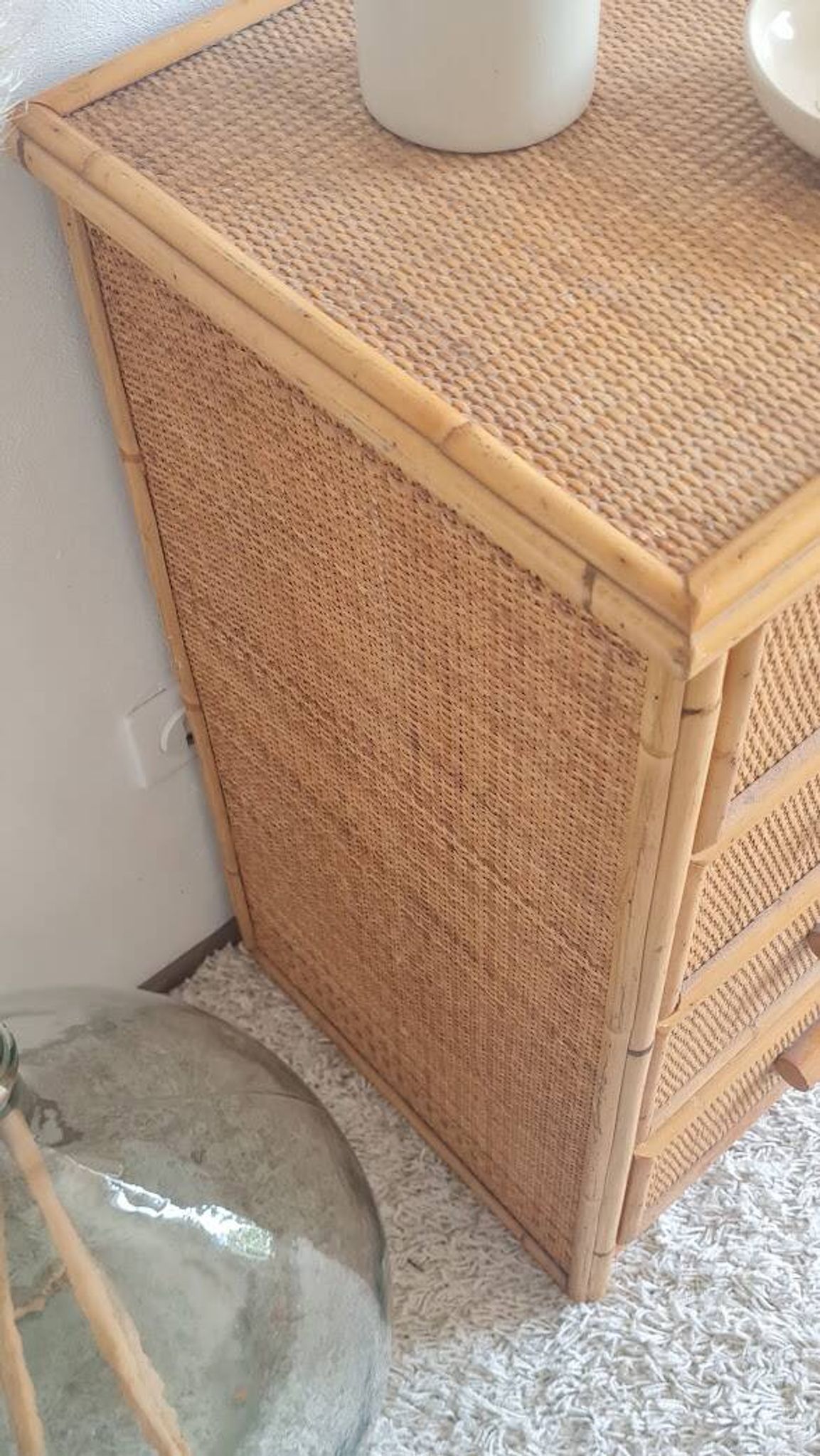 Commode en rotin années 70 vintage
