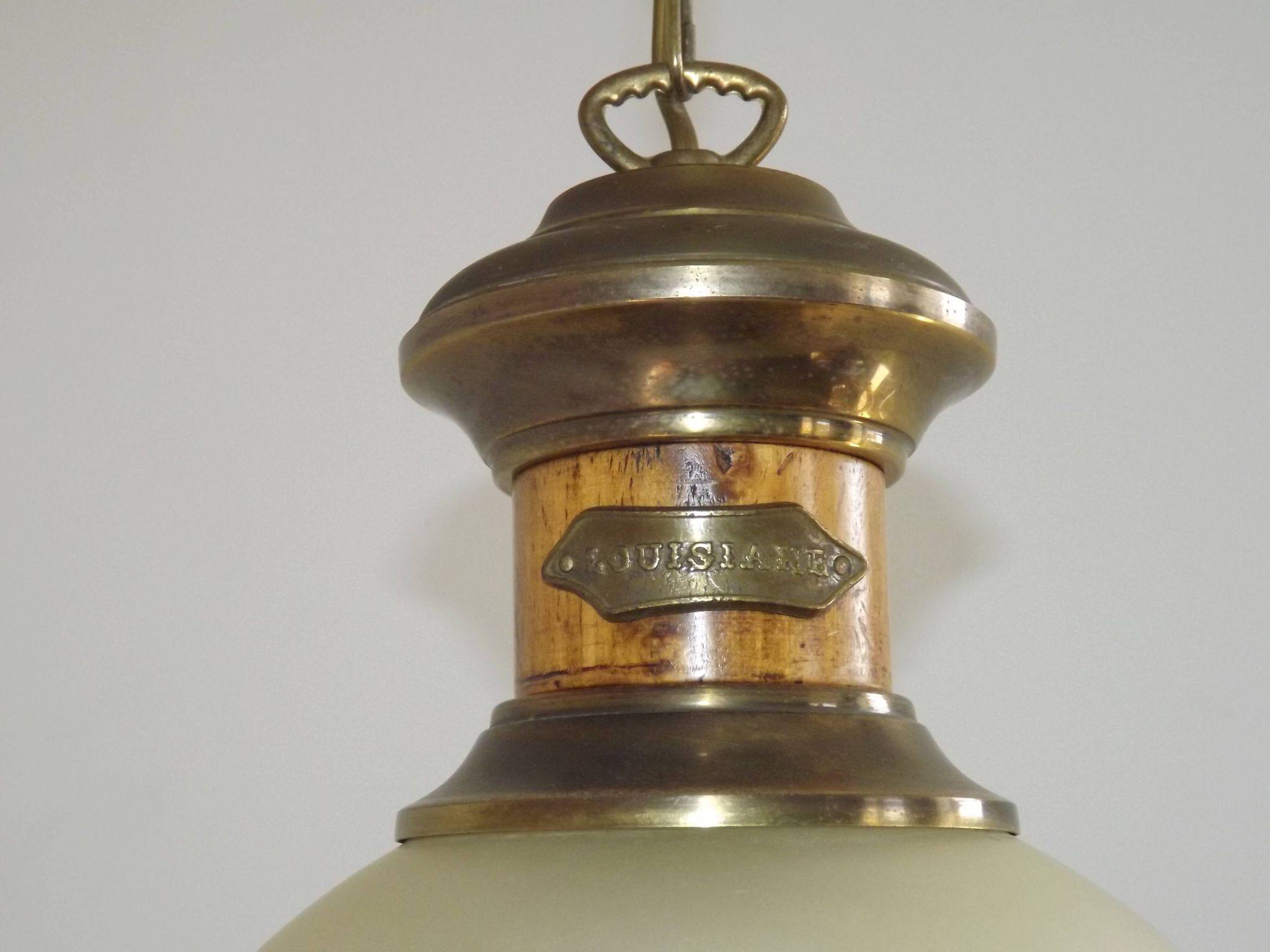 French Vintage "Louisiane" Brass & Wood Pendant Lamp - Hanging Light