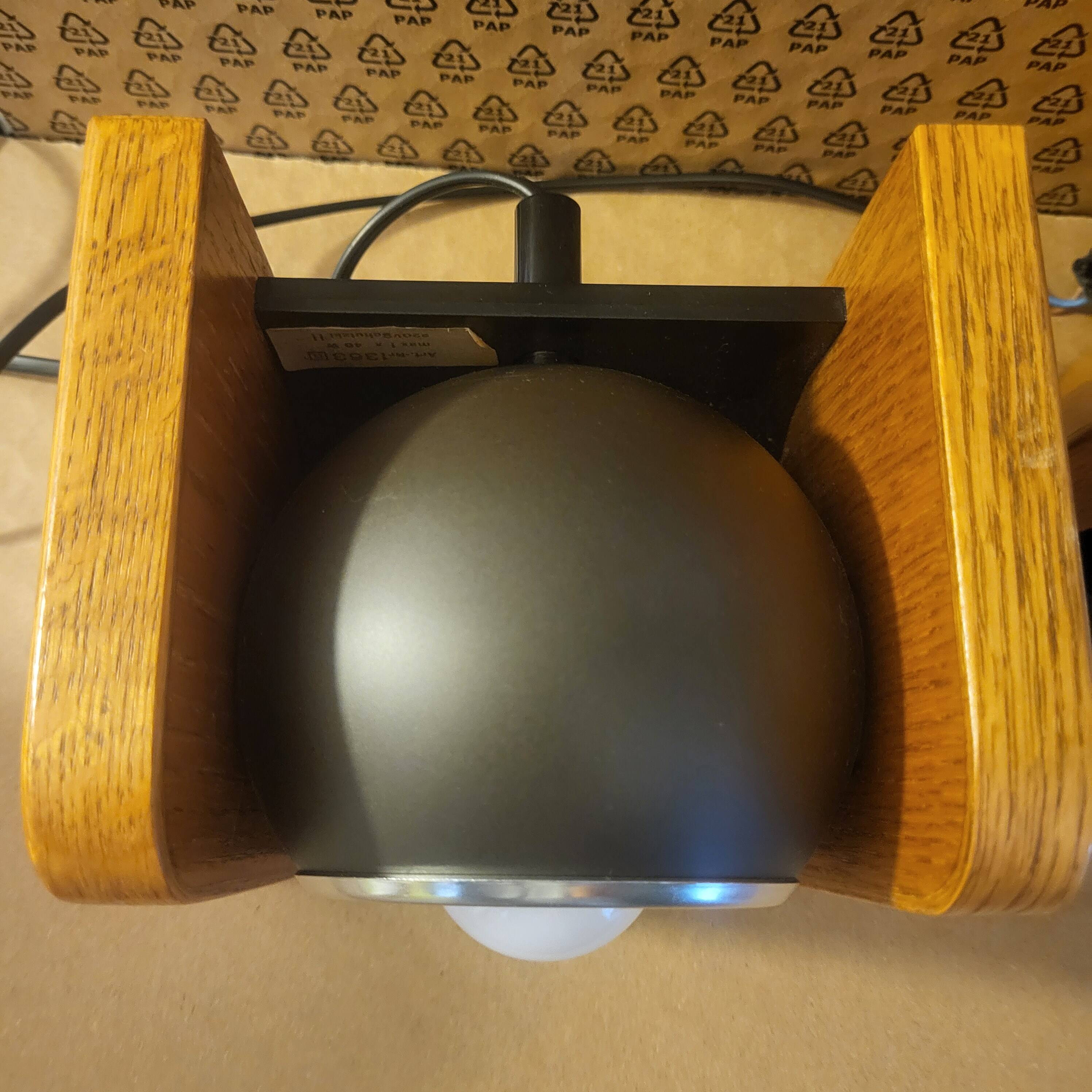 2 white eye lamps, wood, metal, vintage, Germany