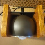 2 white eye lamps, wood, metal, vintage, Germany