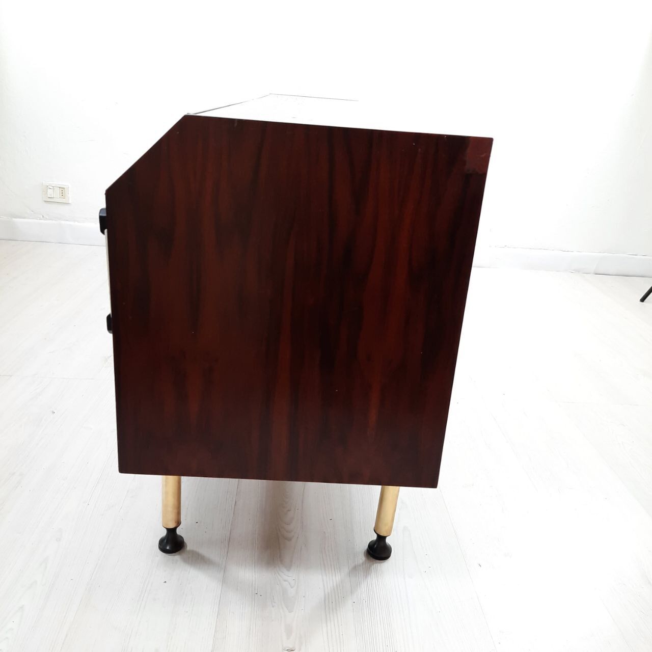 Dresser / chest of drawers and bedside tables - 1960s - faux leather brass