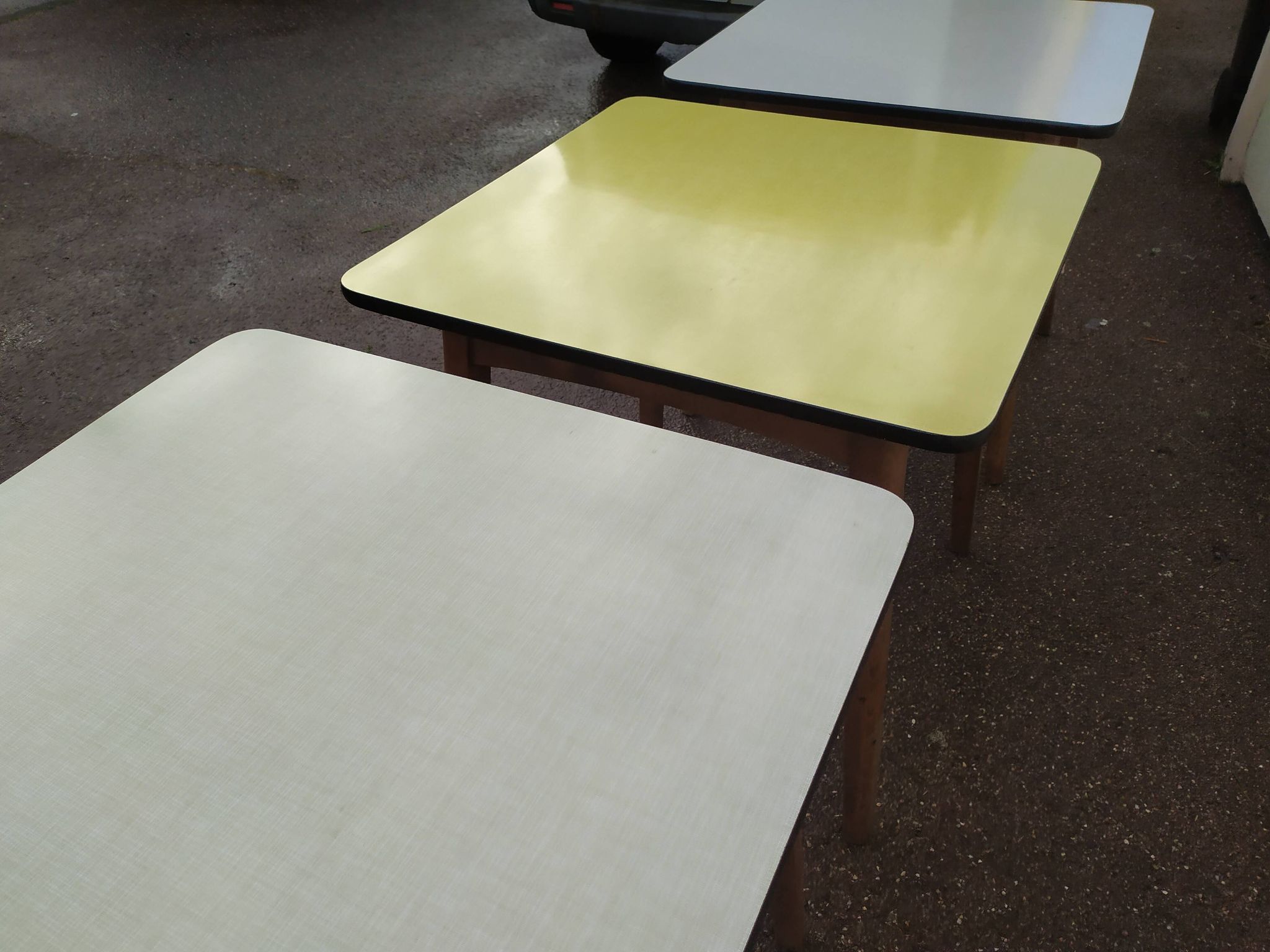 Lot of 3 Formica and Wood Bistro Tables - 1950 - 1960