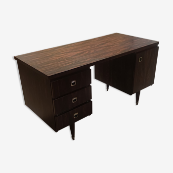 Coffered desk circa 1970 in 4-sided Rio rosewood