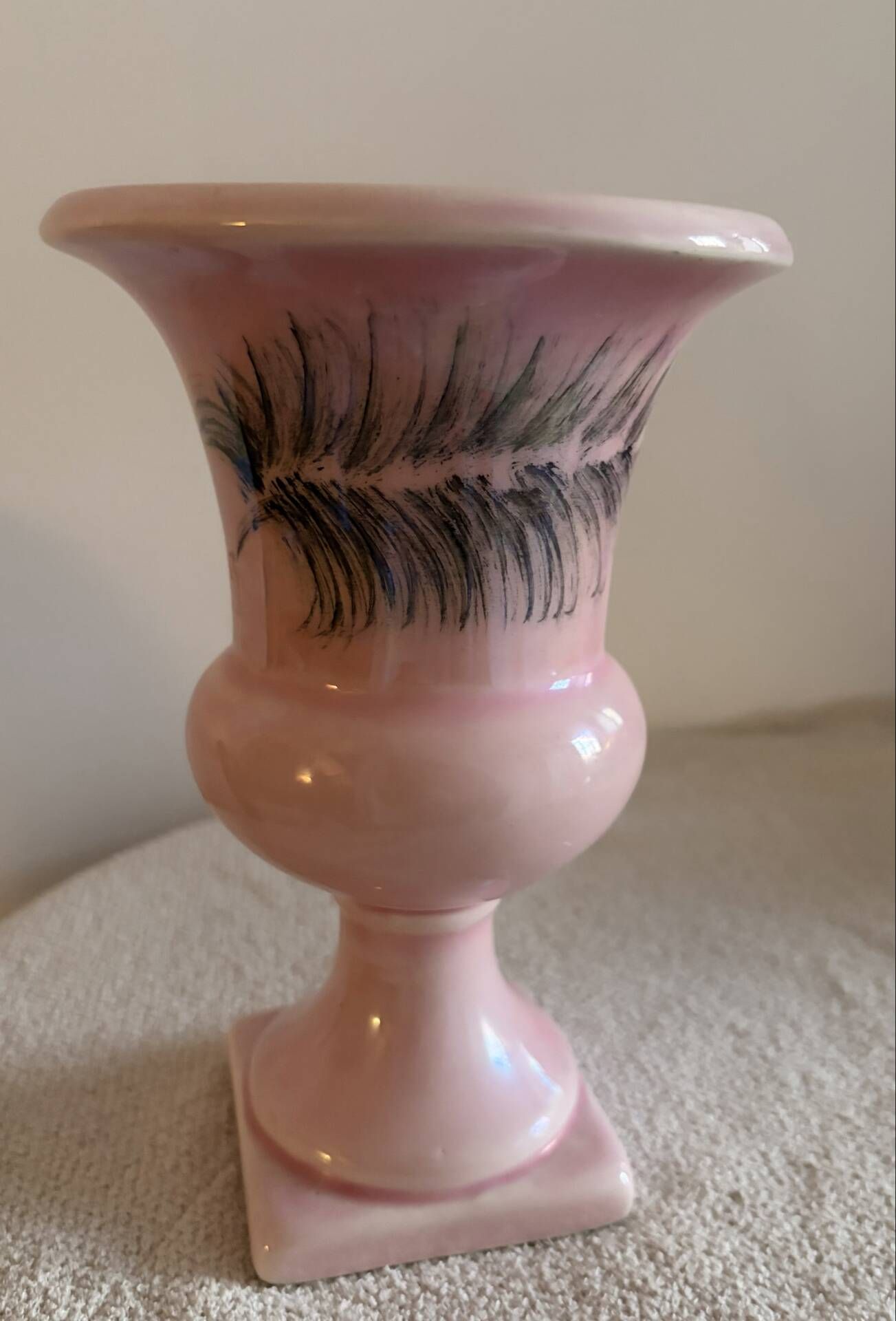 Mid-Century Vintage Pink Ceramic Urn Vase by Soveram France – Hand-Sha