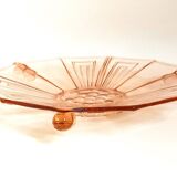 Art Deco pressed molded pink glass fruit bowl Diameter 30 cm.
