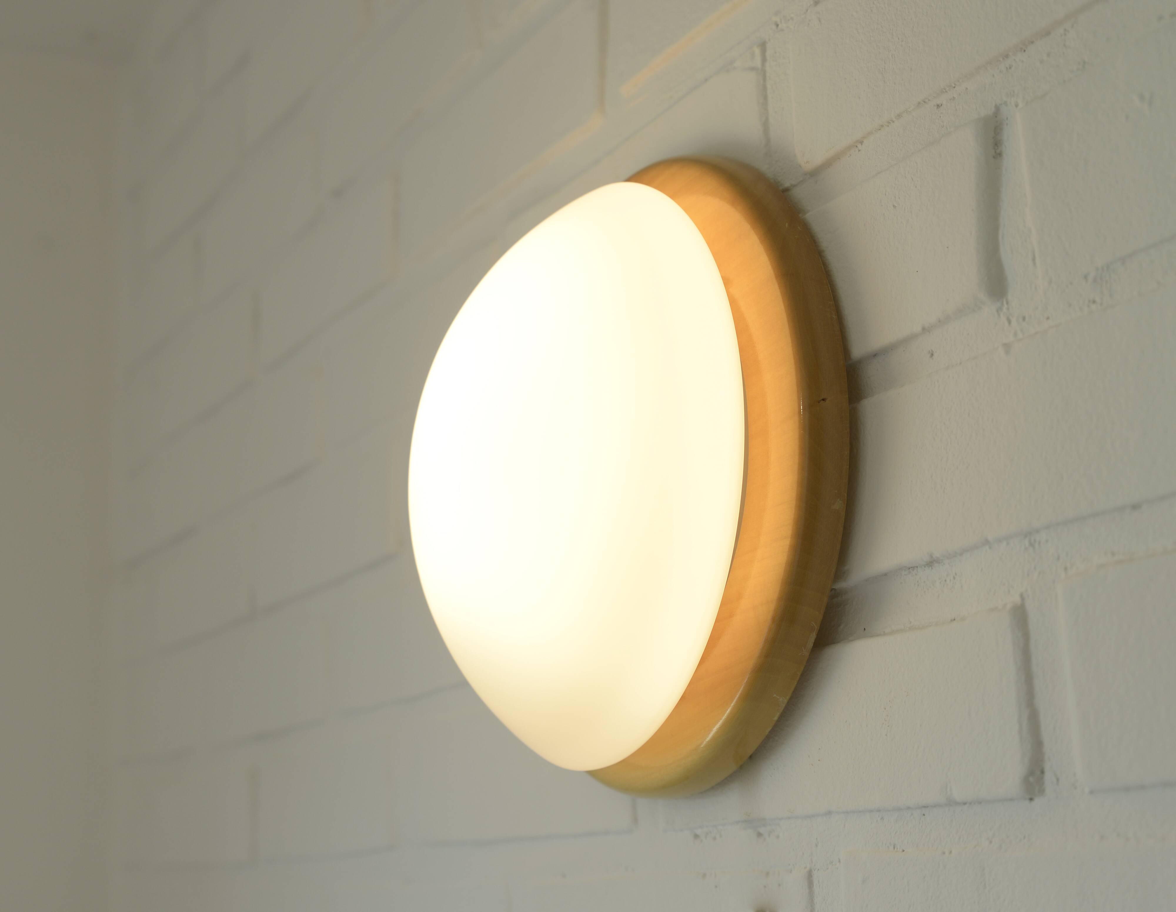 Set of 3 vintage sconces wood glass minimalist wall lamps flush mount light