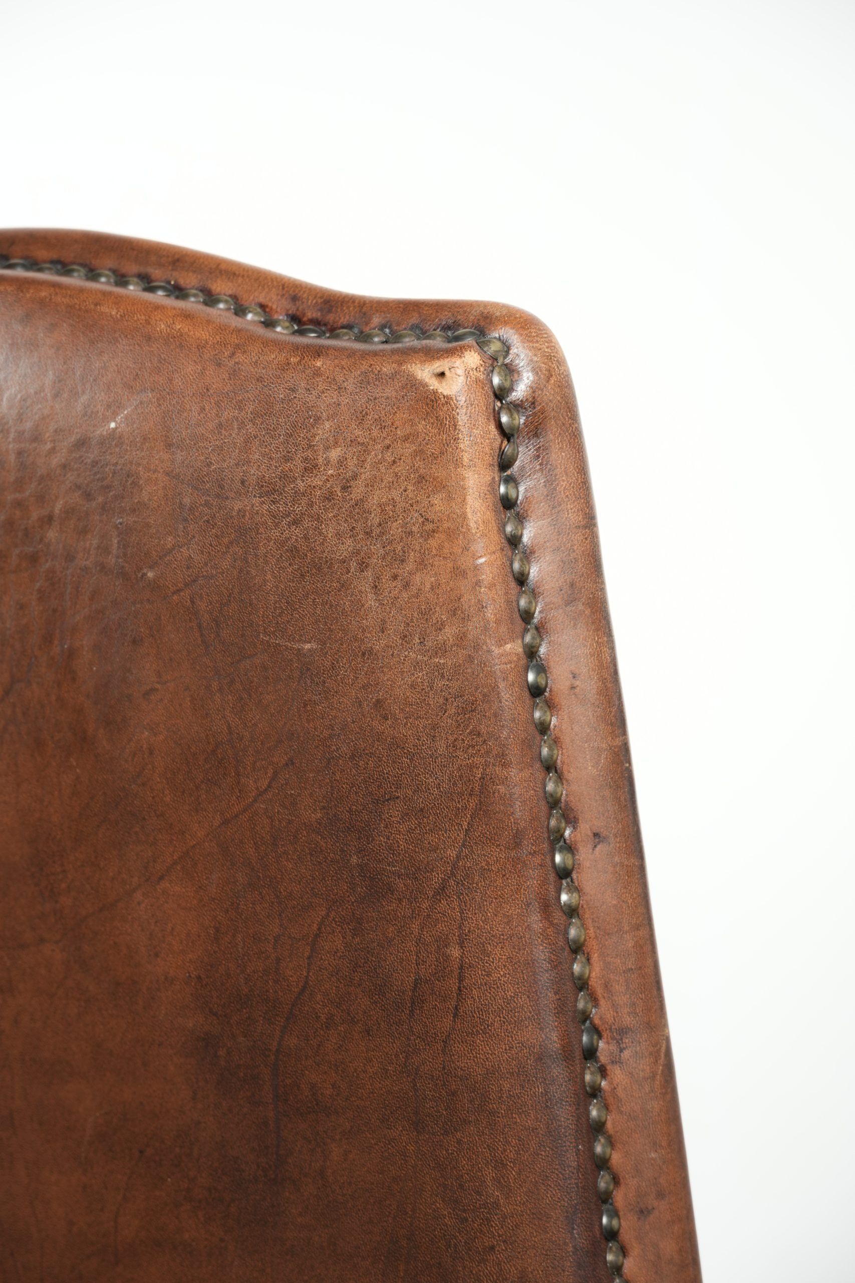 Vintage set of 4 dining chairs made of sheepskin leather with a high back