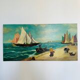 Large painting of an old fishing port