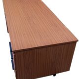 Modernist desk with double drawers in formica and metal, 1960.
