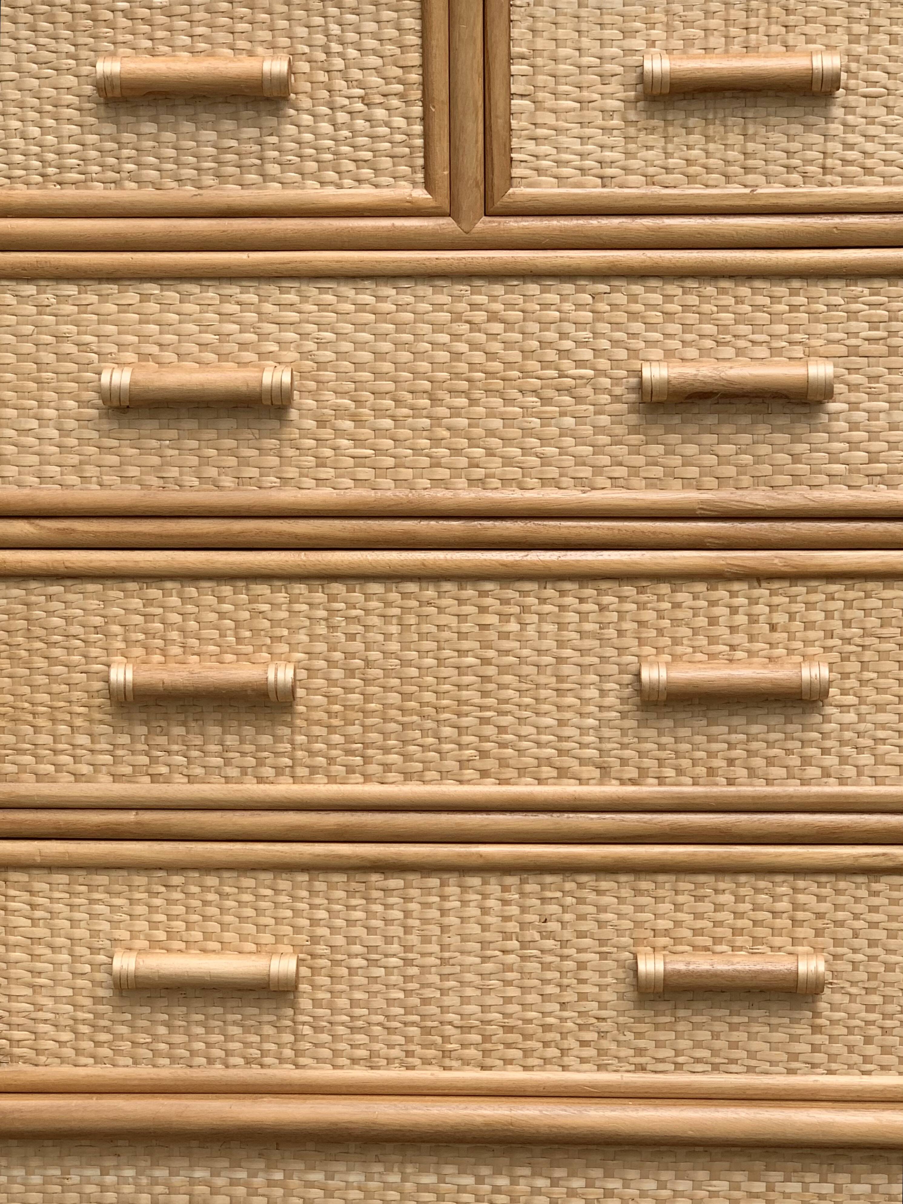 Vintage rattan and woven wicker chest of drawers 1970