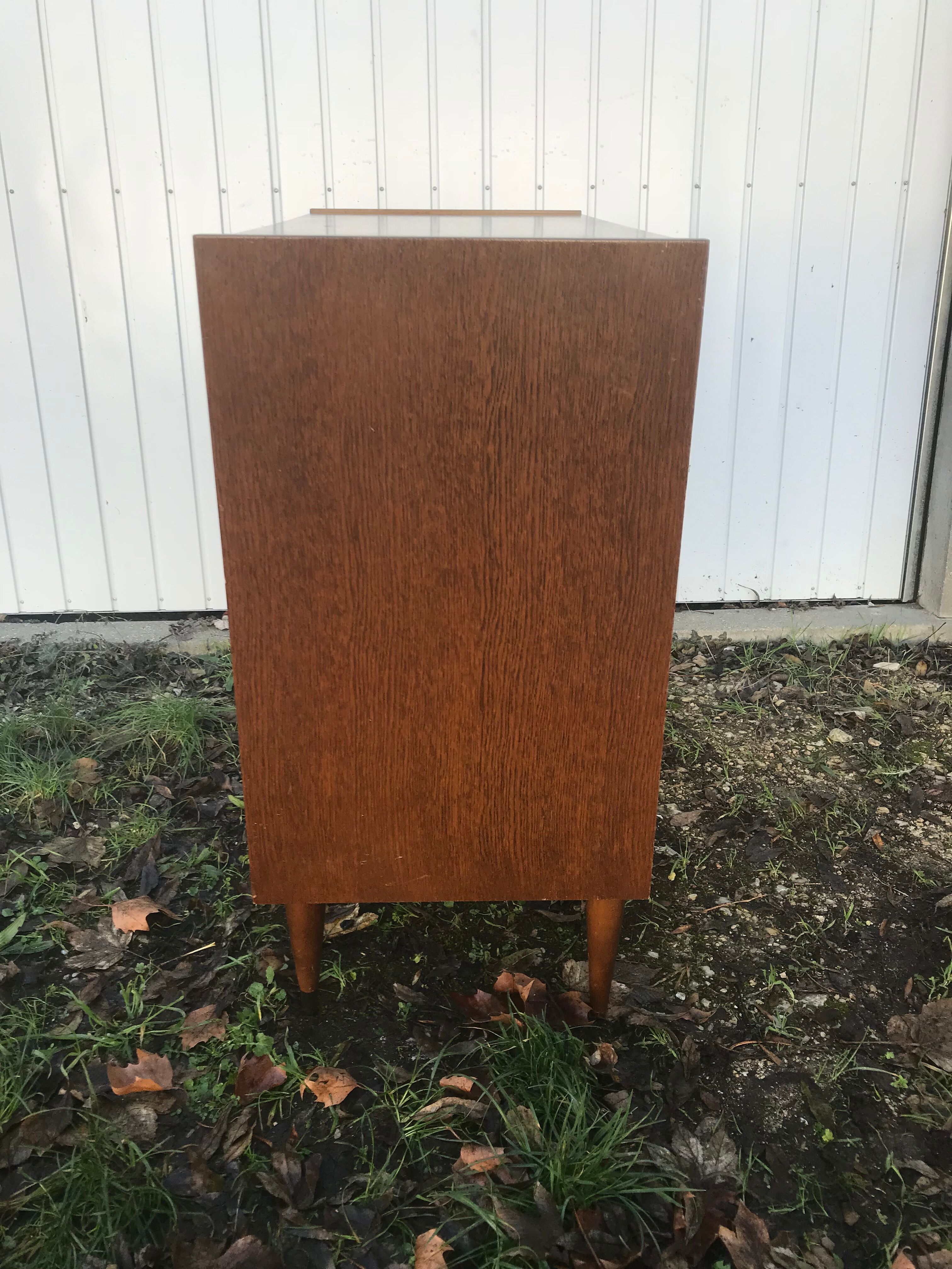 Old chest of drawers 4 drawers wood feet compass 70s vintage scandinavian