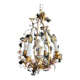 Napoleon III period cage chandelier in bronze and porcelain