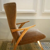 Chair high Scandinavian wing flesh velvet Brown