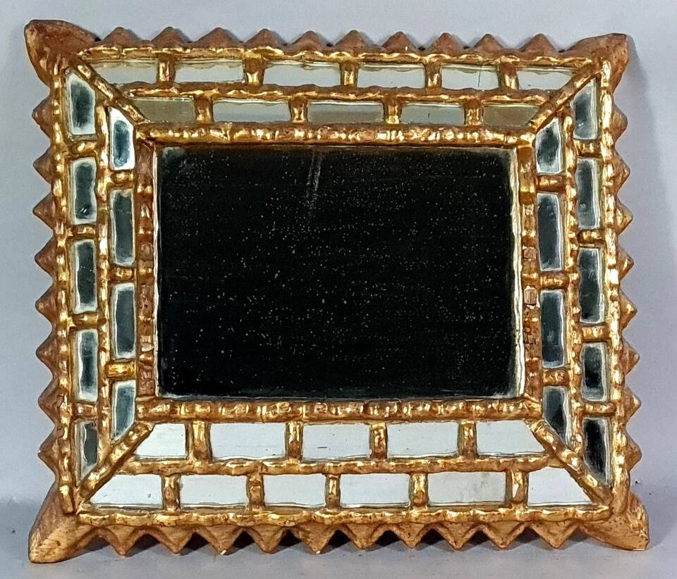 Mirror with reverse edges, carved wooden frame, vintage 50s, C942.