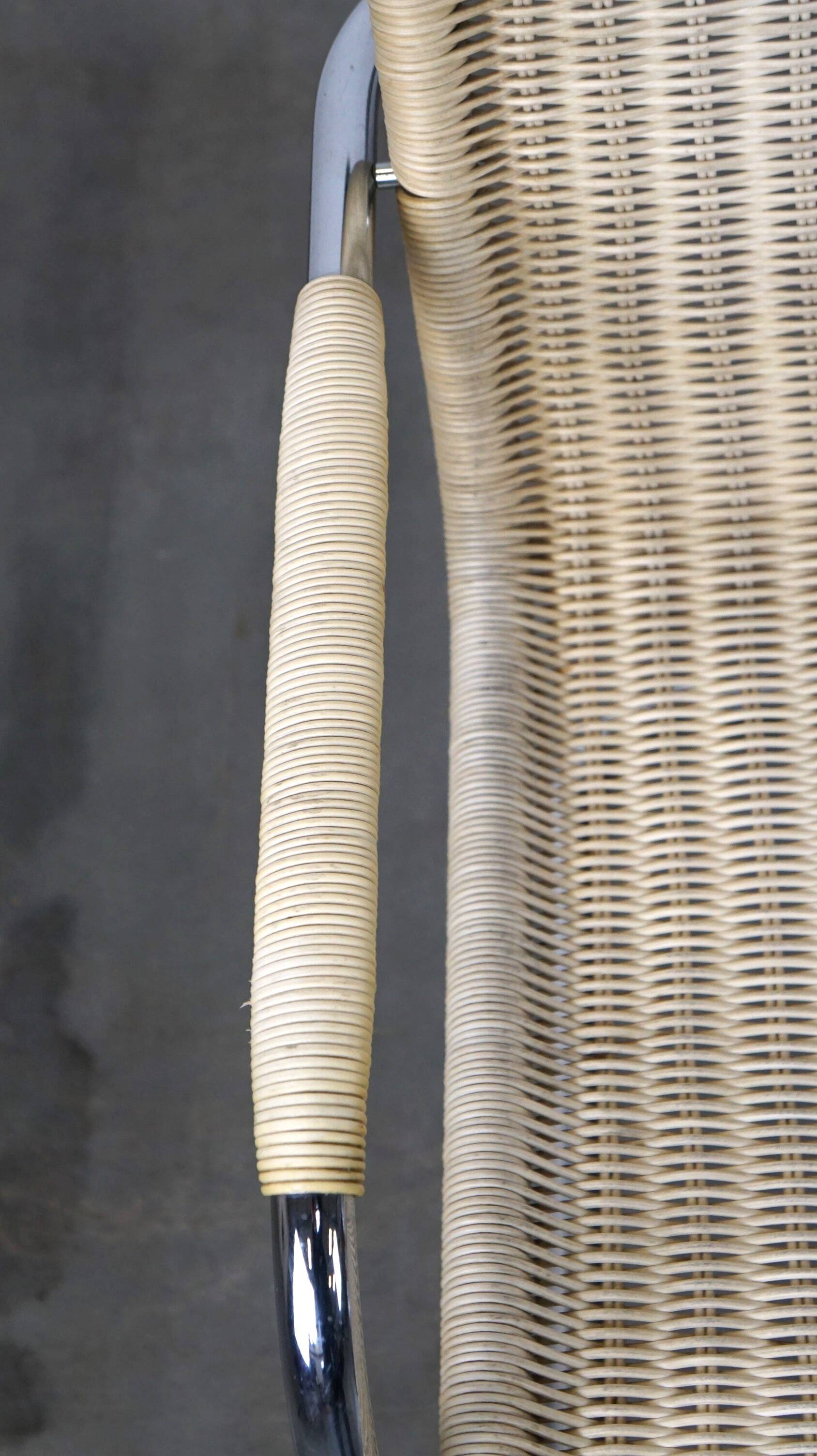 Set of two vintage design chairs by Franco Albini for Tecta, chrome and rattan