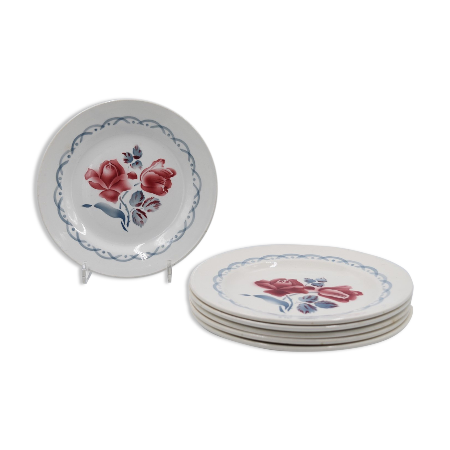 6 dessert plates Digoin Sarreguemines décor Cannes diameter 20.3 cm