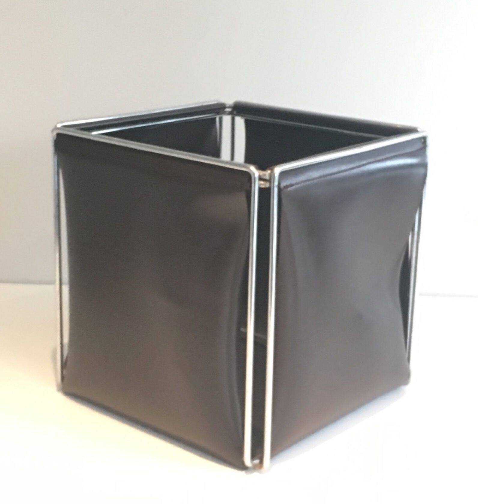 Chrome and faux leather wastepaper basket