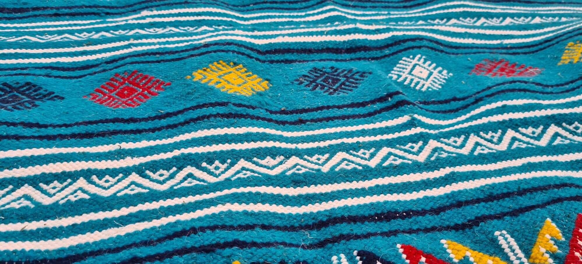 Traditional handmade multicolored blue carpet 210x110cm