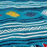 Tapis bleu multicolore fait main traditionnel 210x110cm