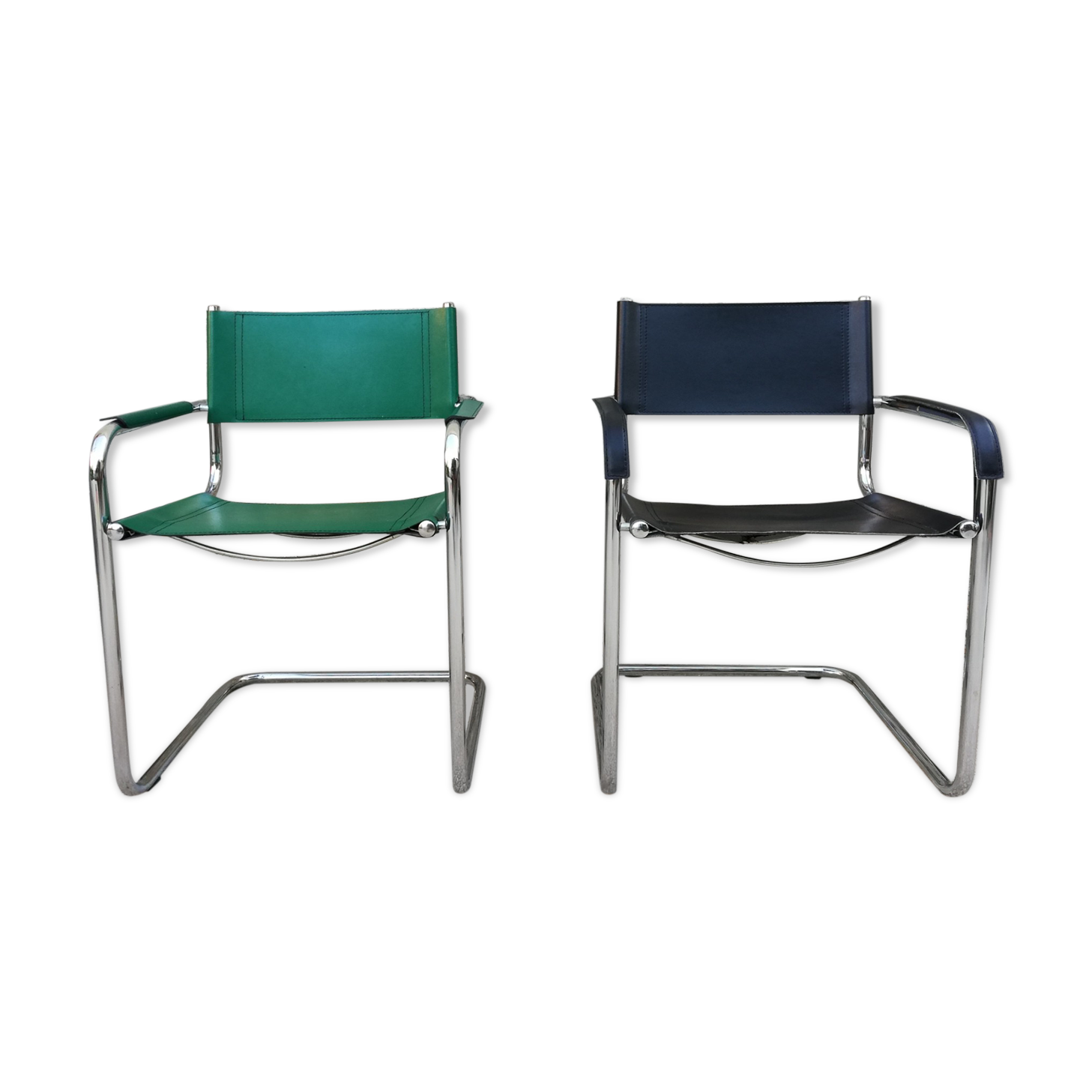 Pair of armchairs, tubular structures and imitation leather
