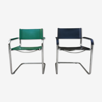Pair of armchairs, tubular structures and imitation leather