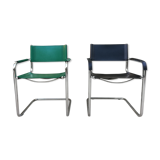 Pair of armchairs, tubular structures and imitation leather
