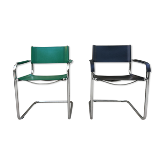 Pair of armchairs, tubular structures and imitation leather