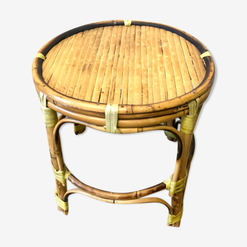 Table porte plante rotin bambou vintage 70 artisanat France