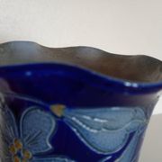 Betschdorf Schmitter grès d'Alsace, cobalt  - Vase corolle aux fleurs
