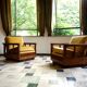 Antique Art Deco cubic-shaped armchairs in walnut and velvet, Germany, 1920s, set of 2