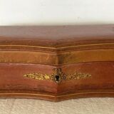 20th century leather jewelry and brass ornamentation box