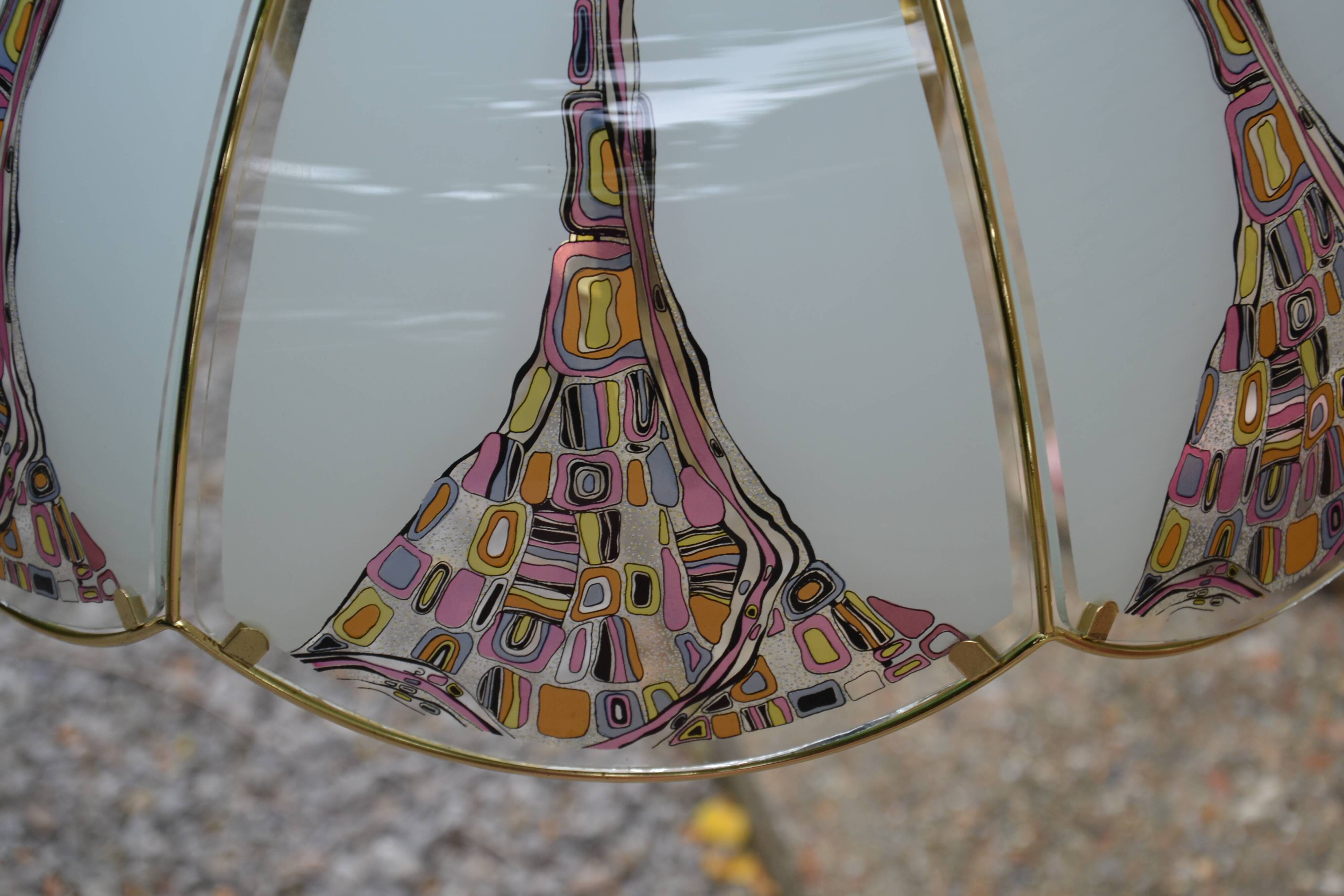 Suspension/lustre verre et laiton des années 80