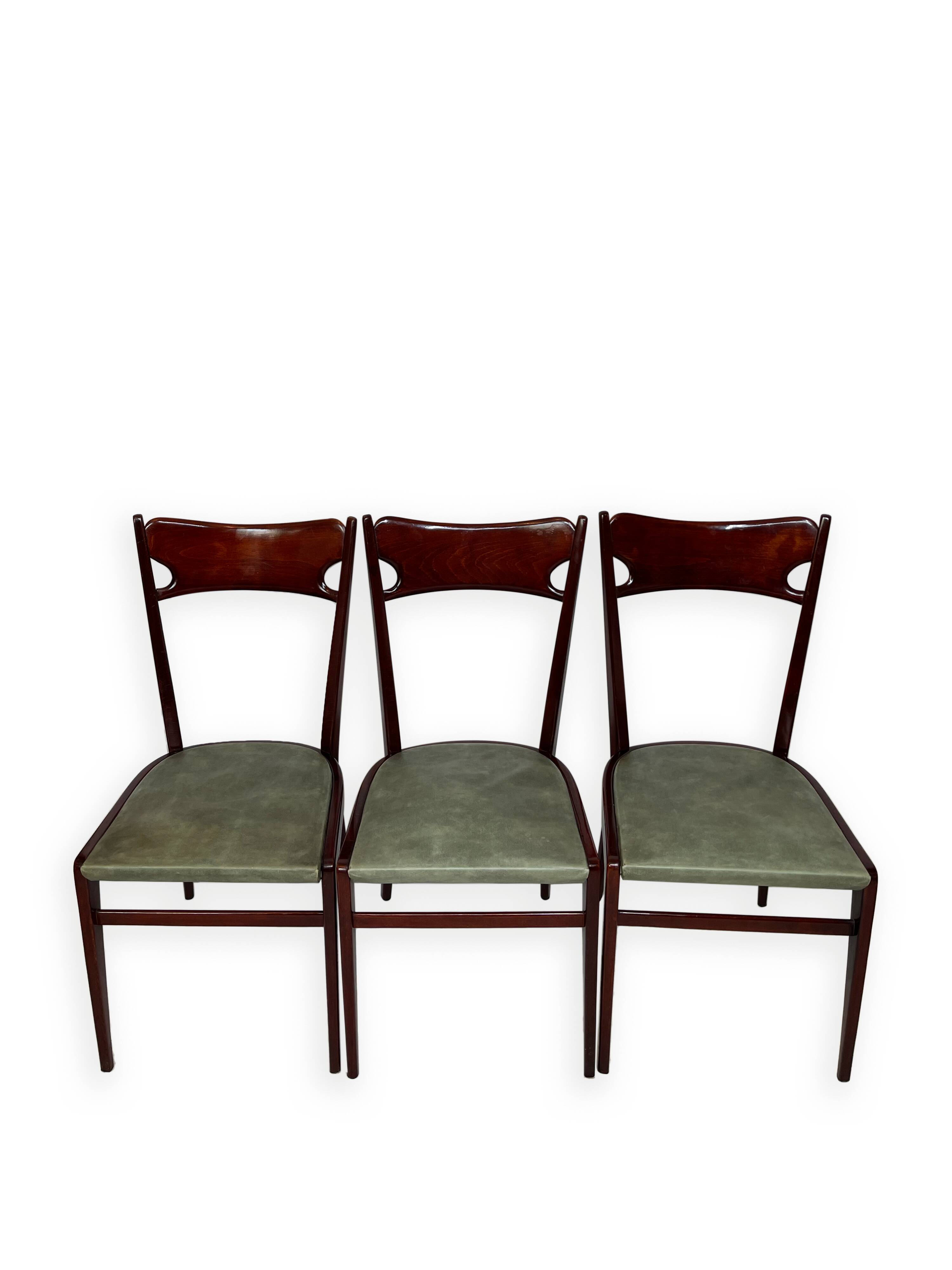 Chaises de salle à manger en bois de hêtre aux tons verts, années 1950