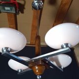 Lustre Art déco années 50 – chrome & opaline rose