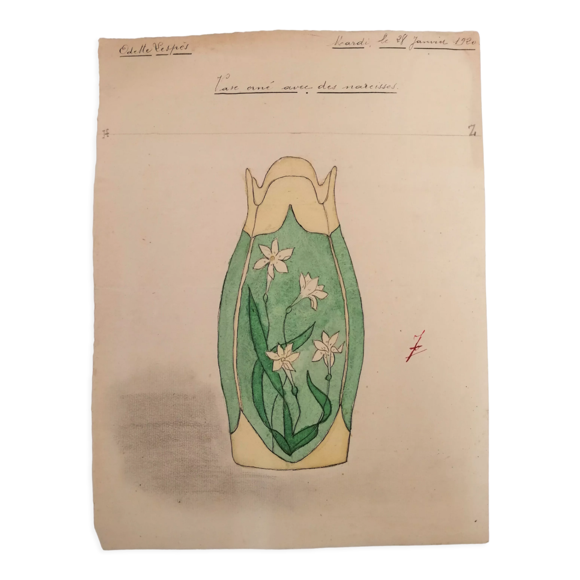 School drawing, study 20s "art nouveau vase"