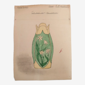 School drawing, study 20s "art nouveau vase"