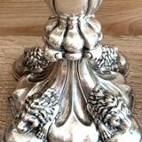 Antique Pair of Solid Silver Flambeaux Candlesticks with Unicorn Hallmark, Early X