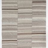 Naturel Wool Beige and Stone Grey Turkish Wool Kilim Rug, 233x293 Cm