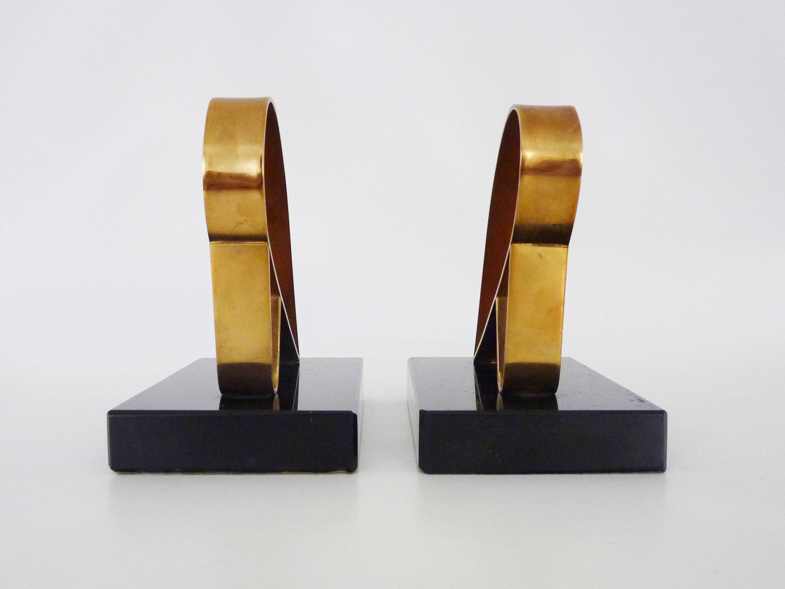 Pair of Modernist Art Deco Gold Starry Bookends on Marble Base